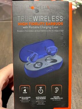 Helix True Wireless Earbuds in Deep Blue with Gray Tray